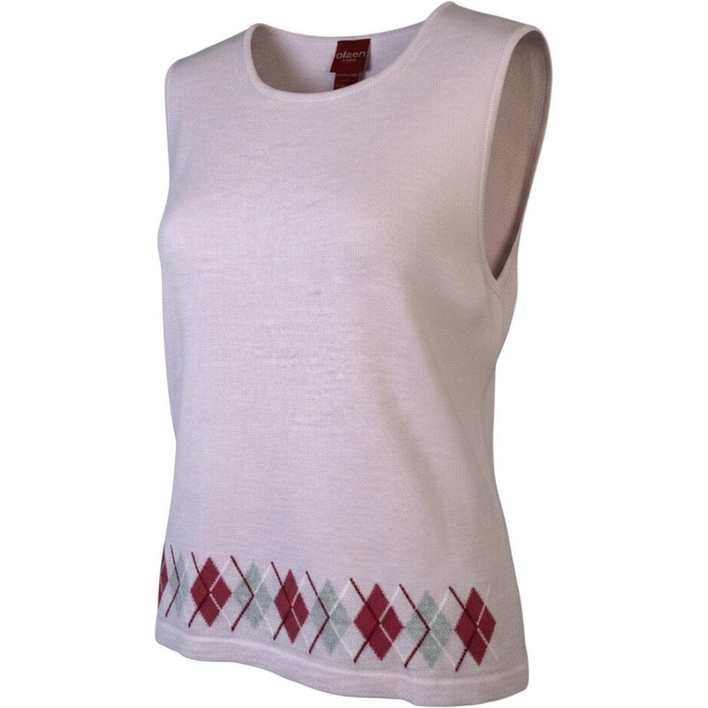 Olsen Europe Pink Merino Wool Blend Argyle Hem Sleeveless Knit Top US 10